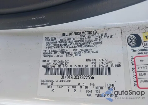 2012 Lincoln Mkz Hybrid from USA, damaged, VIN 3LNDL2L3XCR822556